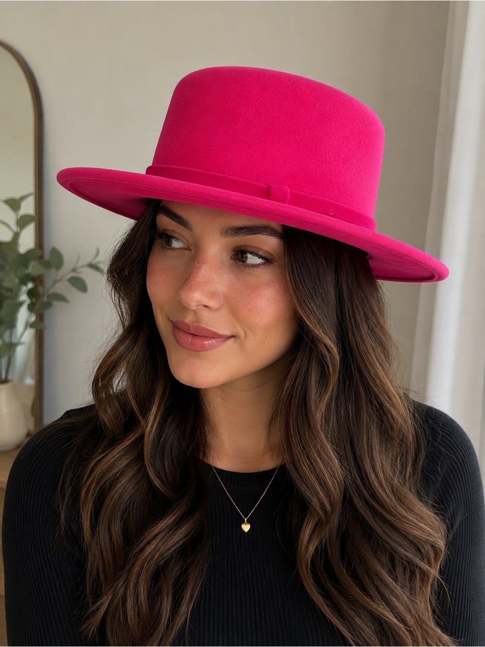 Women’s Wide Brim Felt Hat in Hot Pink
